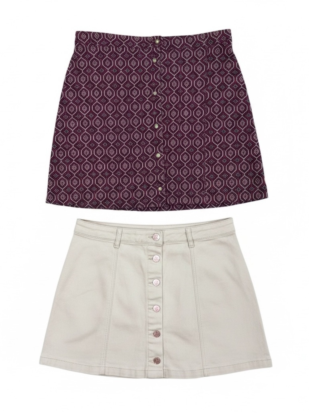 Forever 21 Two-Piece Skirt Set - Maroon Pattern & Light Pink Button-Front